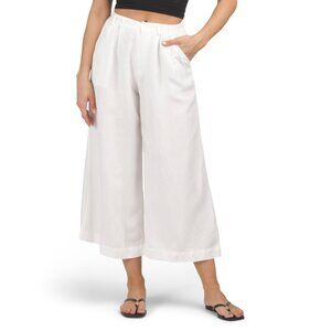 YOUNG FABULOUS & BROKE Bone Linen Blend Calvin Cropped Trousers